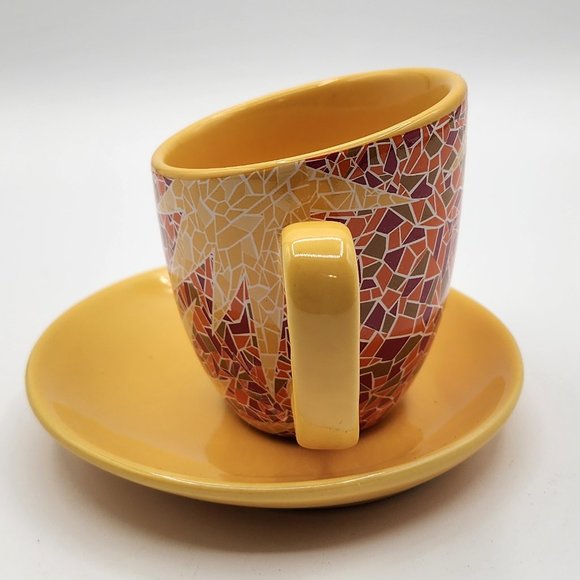 GdP Giordano di Ponzano Italy Modern Cup Saucer Bright Geometric Mosaic Sunburst - Picture 3 of 13